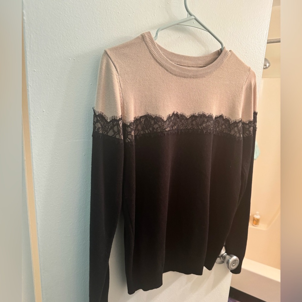 Non branded black and tan with lace trim lightweight sweater